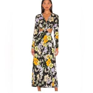 AFRM Floral Long Sleeve Maxi Dress - Black, Yellow, Purple